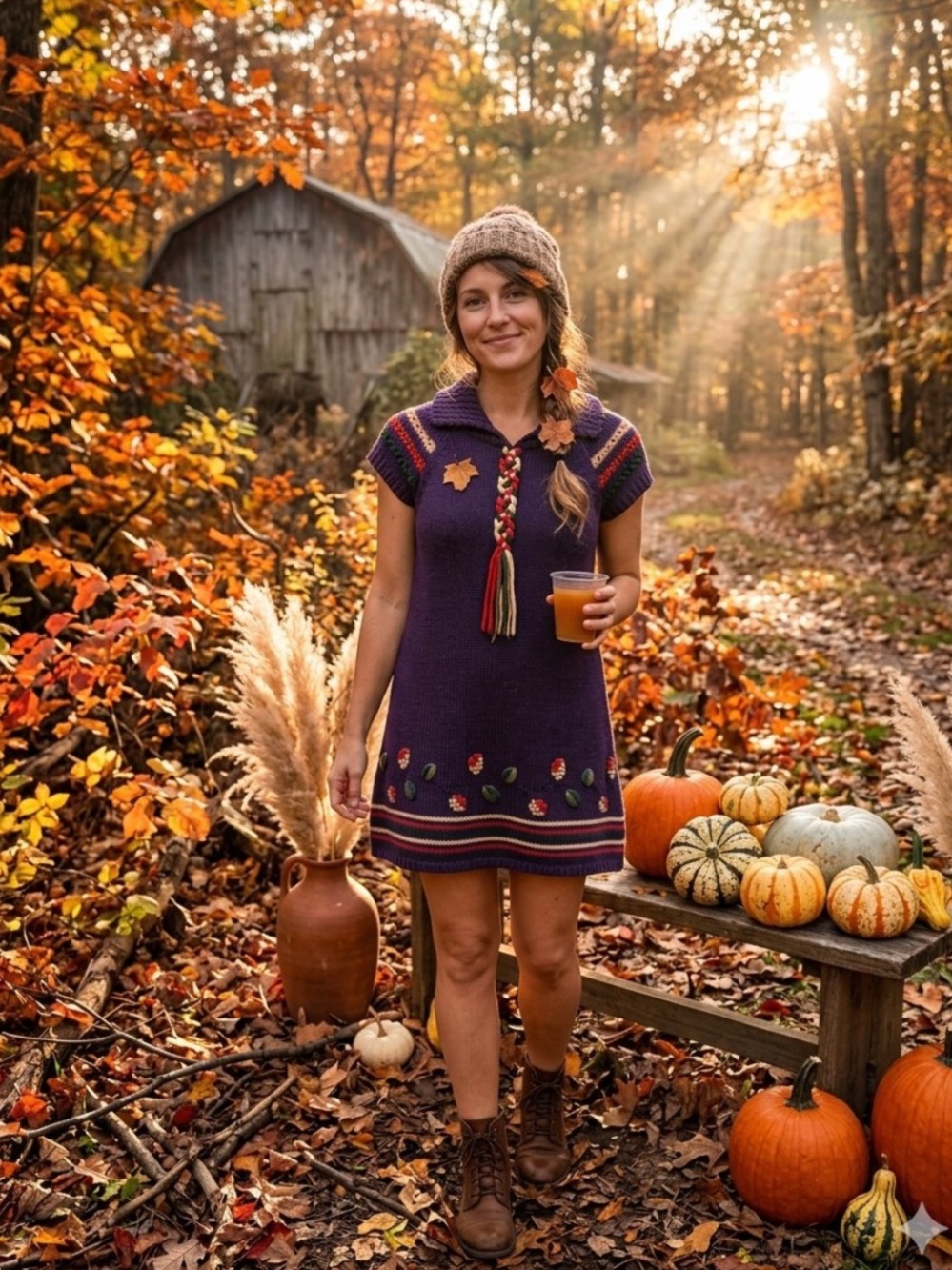 VTG Handmade Scandinavian
Embroidered Knit Dress Folk Art Boho
Sz S